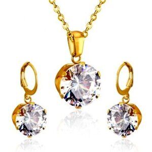 Women's 18K YG Over SS - Crystal - 17 Inch Necklace, Earrings Set